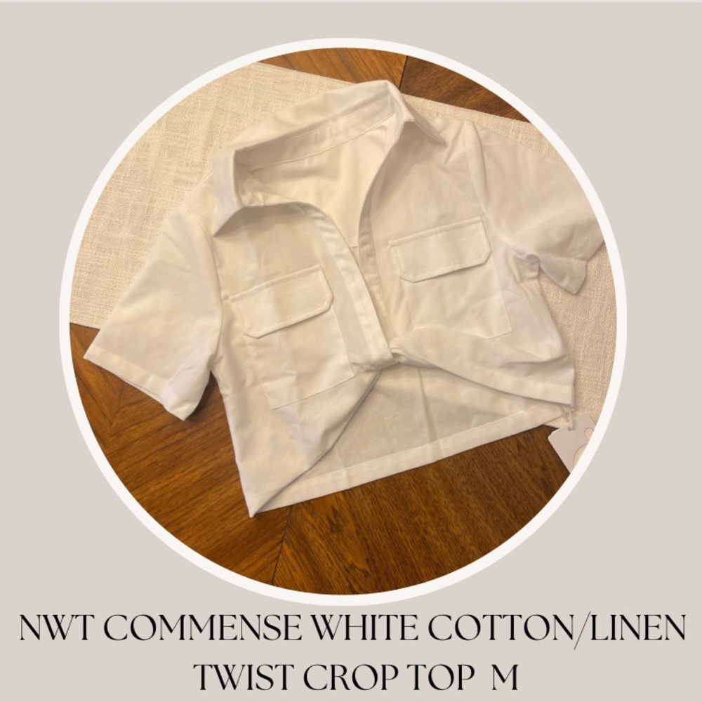 NWT COMMENSE WHITE COTTON/LINEN 
TWIST CROP TOP  M